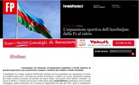 Итальянский сайт «FormulaPassion» об Азербайджане